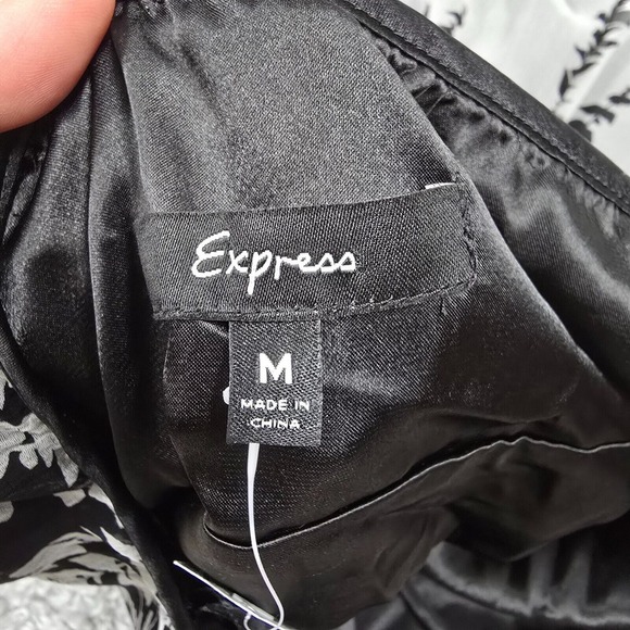 Express Dress Medium Black White Silk Mini Halter Babydoll Y2K Fairy Whimsigoth - Picture 9 of 16
